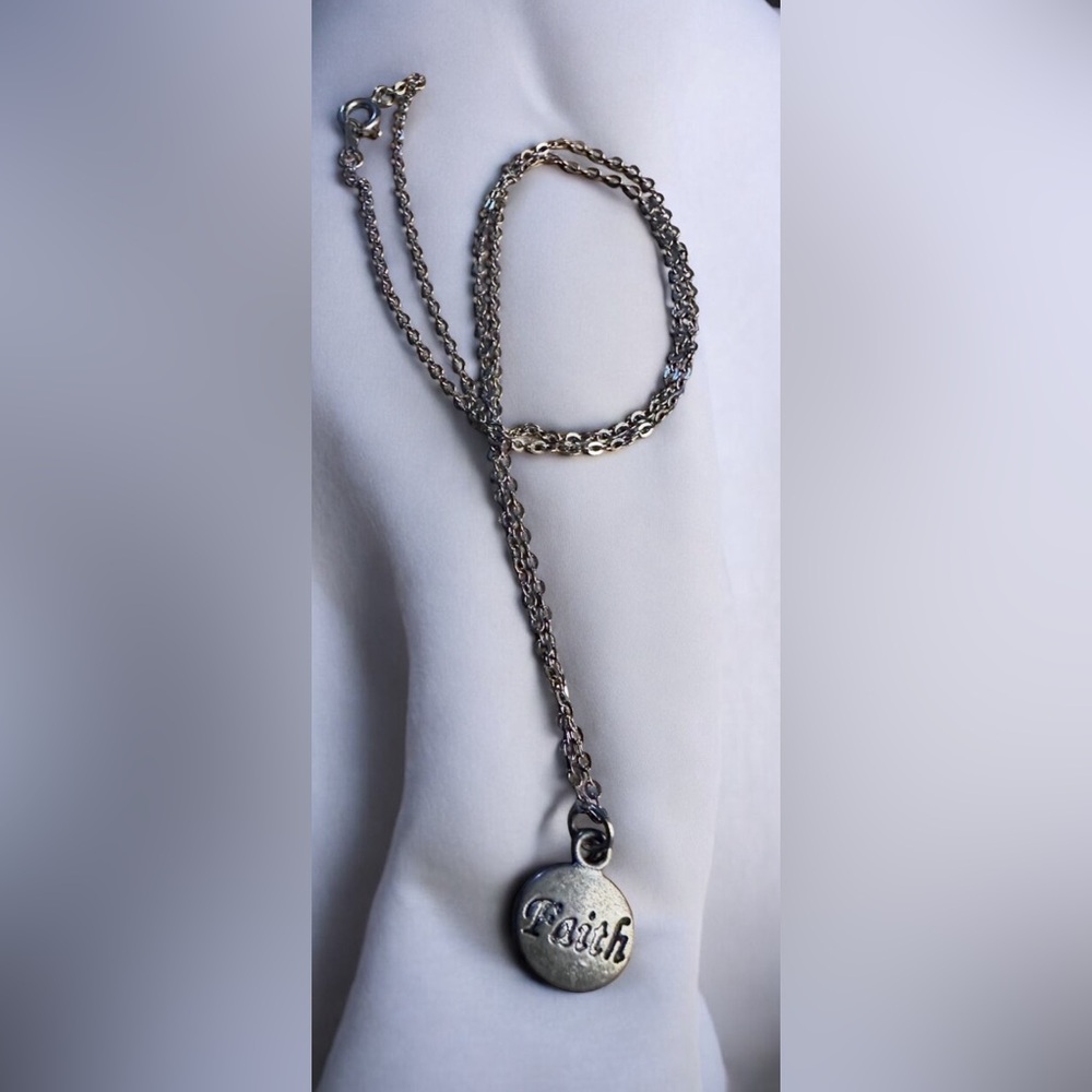 Elegant Silver Toned Faith Pendant Necklace